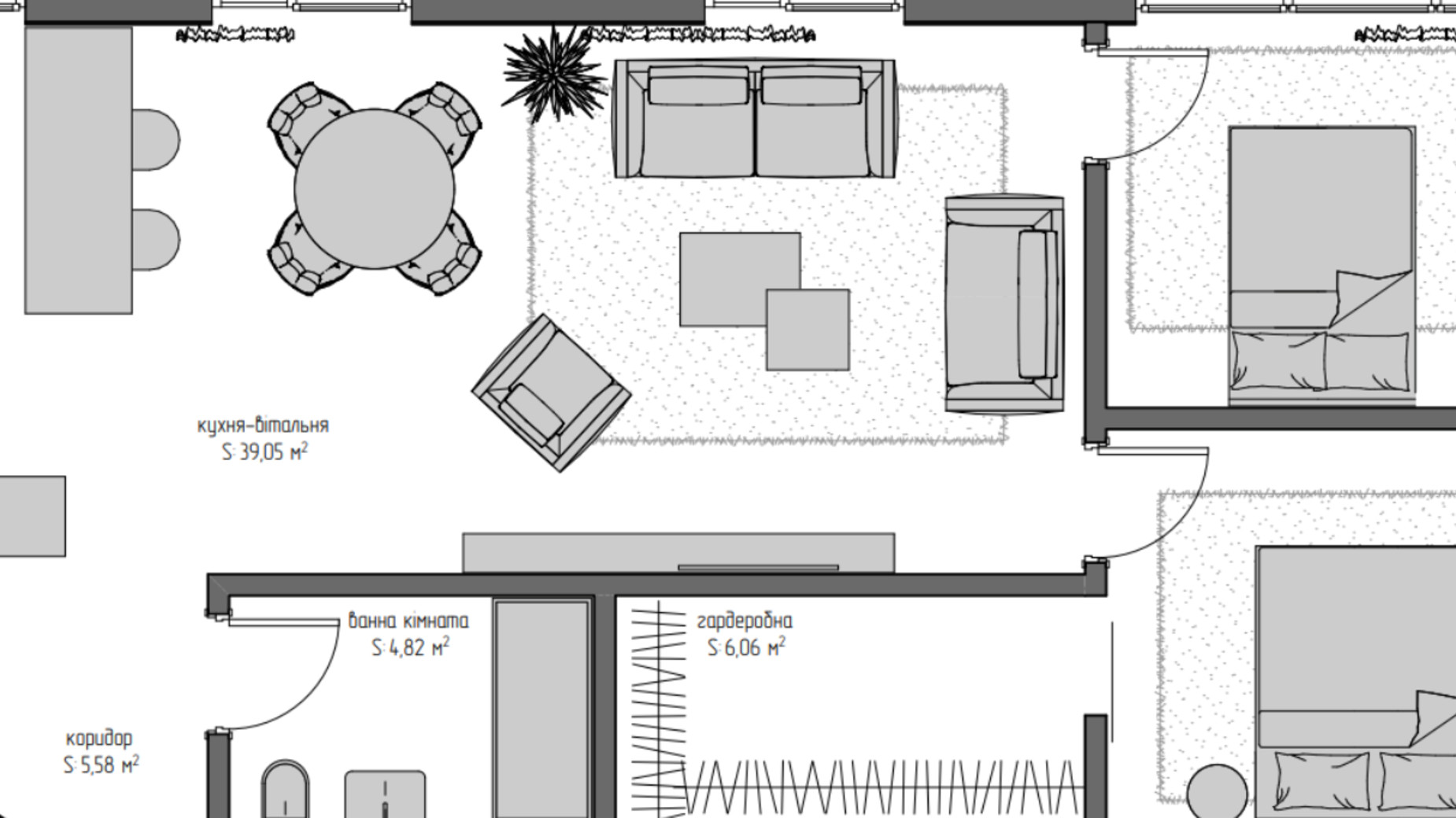Планування 2-кімнатної квартири в ЖК Квадрат 75 м², фото 370526