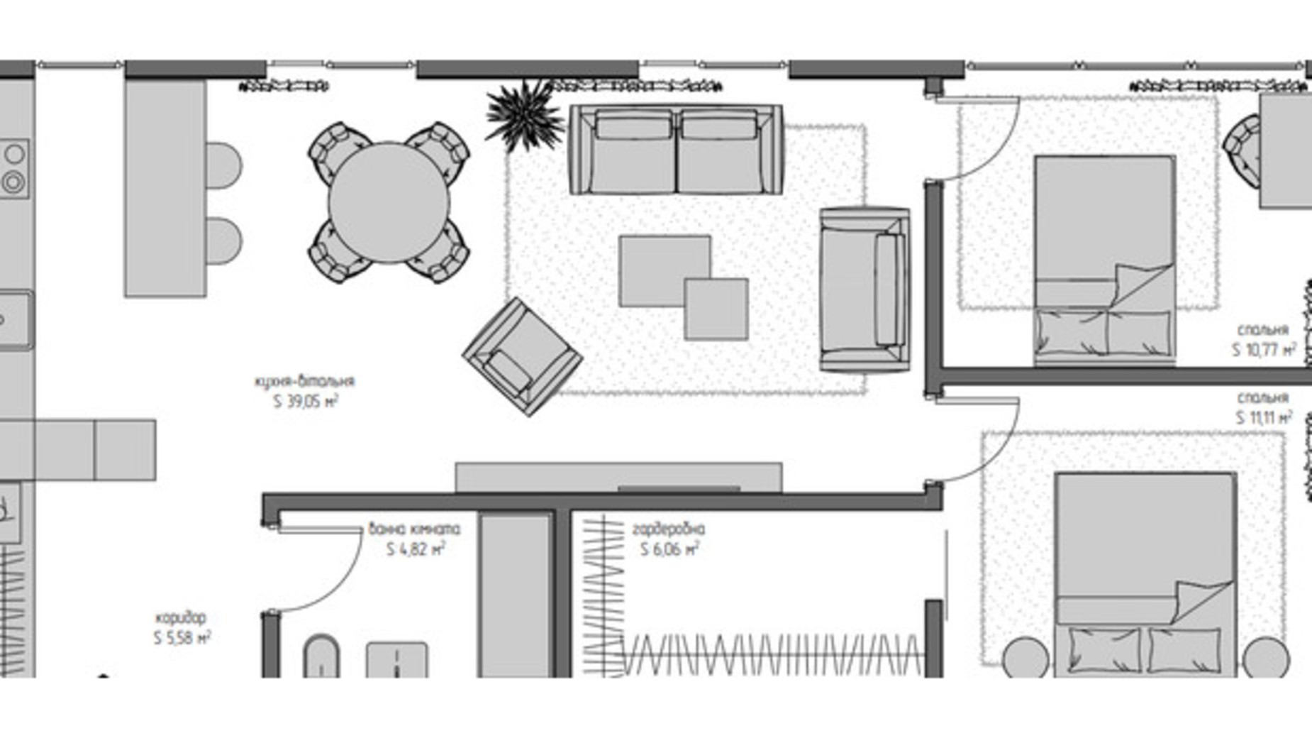 Планування 2-кімнатної квартири в ЖК Квадрат 75 м², фото 370534