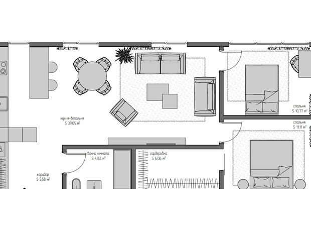 ЖК Квадрат: планировка 2-комнатной квартиры 75 м²