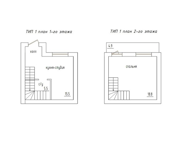 КГ Бугово: планировка 1-комнатной квартиры 44 м²