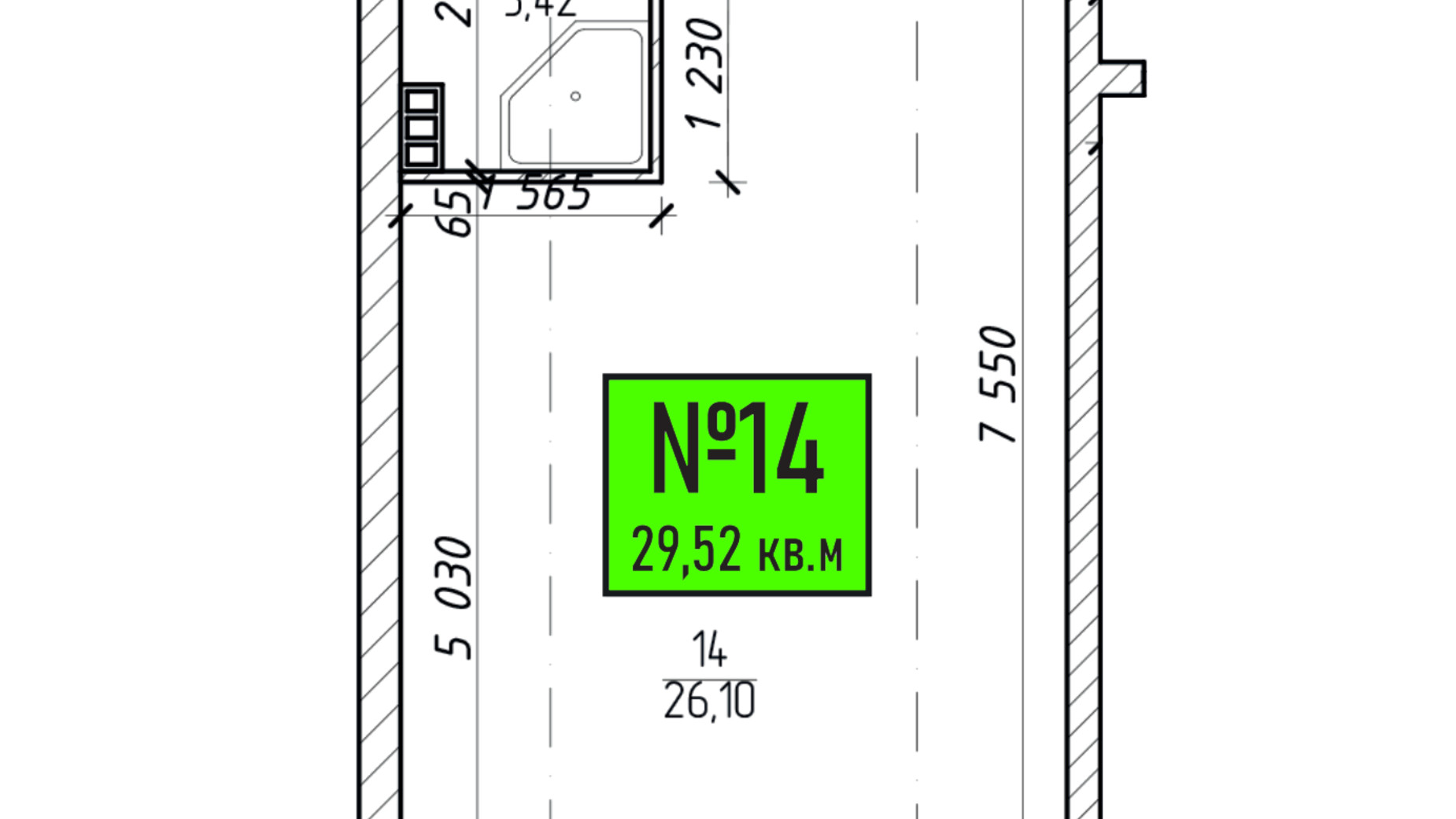 Планування приміщення в Бізнес центр Грушевський 29.52 м², фото 371270