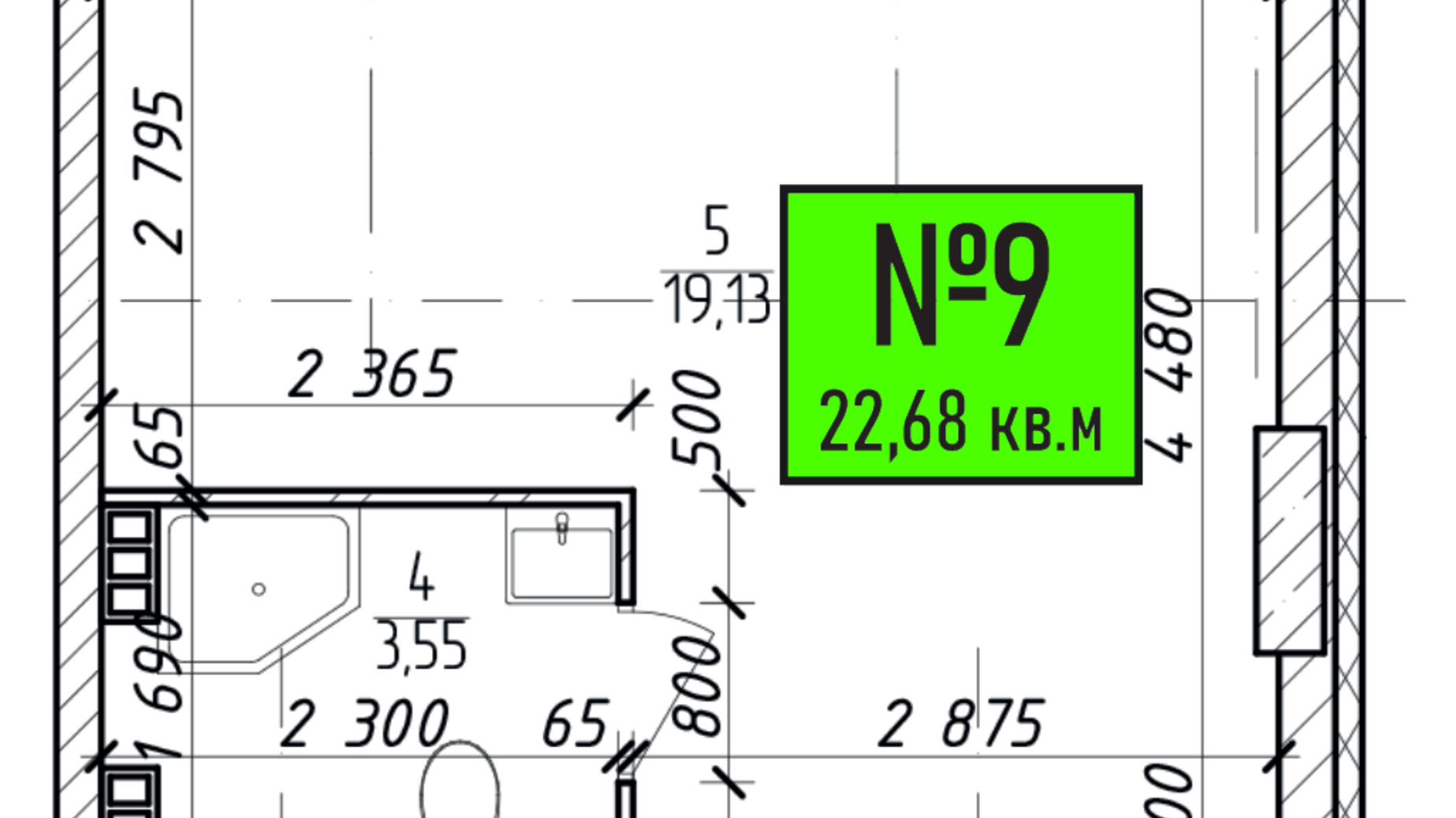 Планування приміщення в Бізнес центр Грушевський 22.58 м², фото 371271