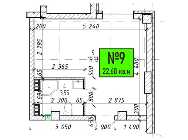Апарт-комплекс Грушевский: планировка 1-комнатной квартиры 22.58 м²