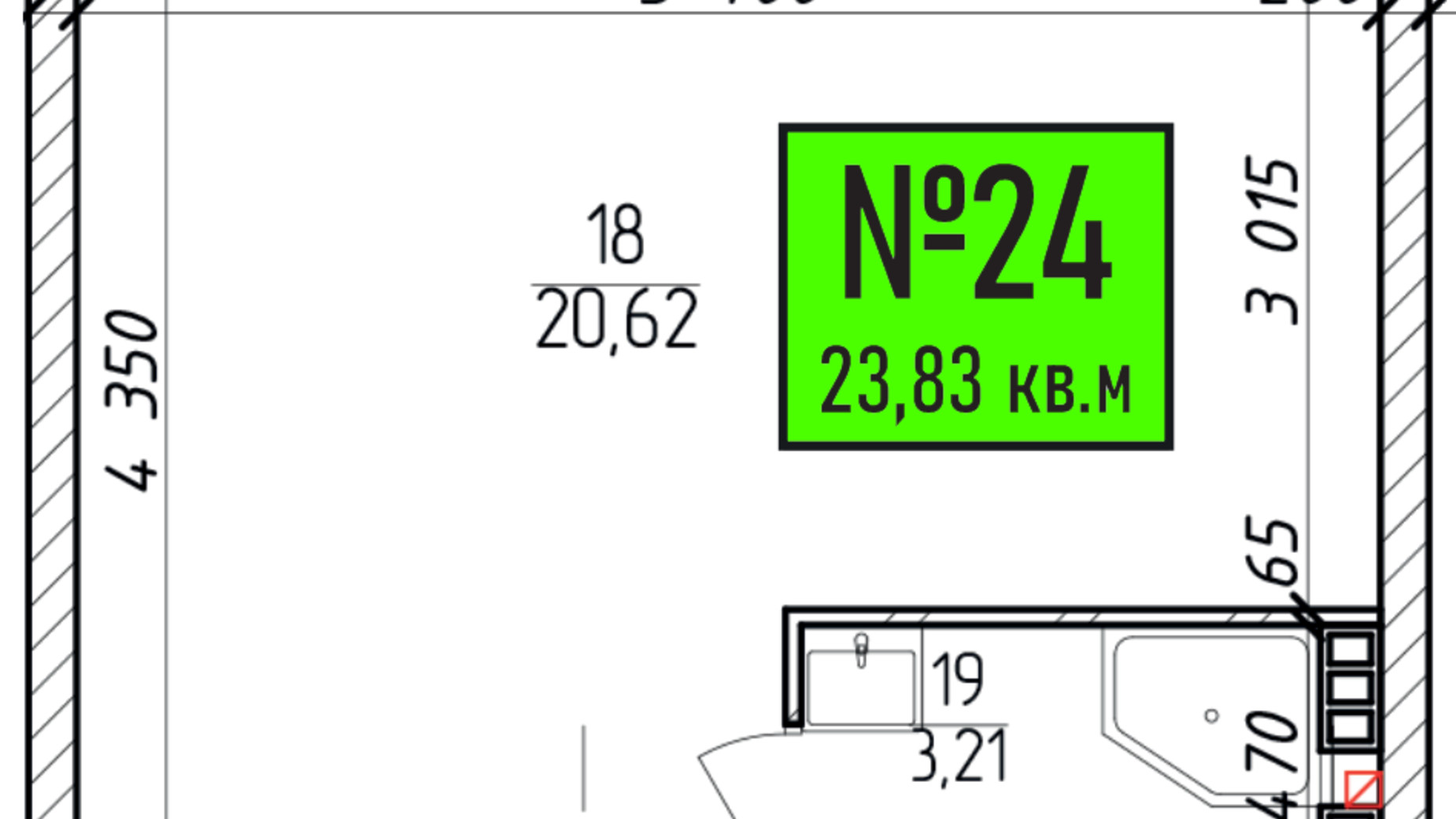 Планування приміщення в Бізнес центр Грушевський 23.84 м², фото 371273