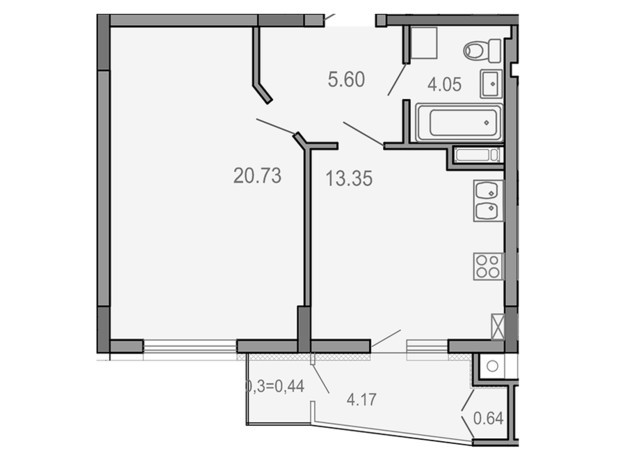 ЖК Миллениум: планировка 1-комнатной квартиры 50 м²