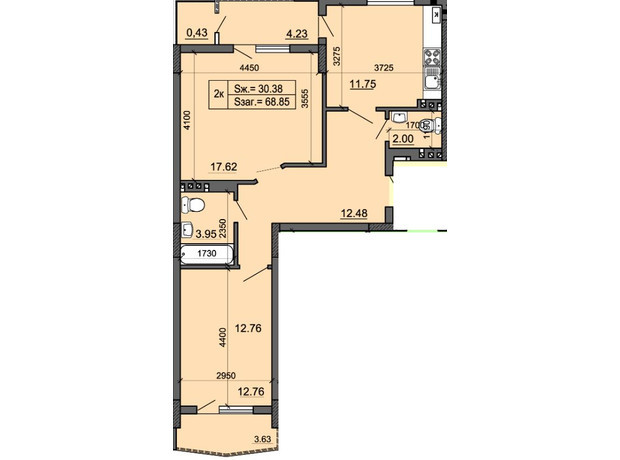 ЖК Миллениум: планировка 2-комнатной квартиры 69 м²