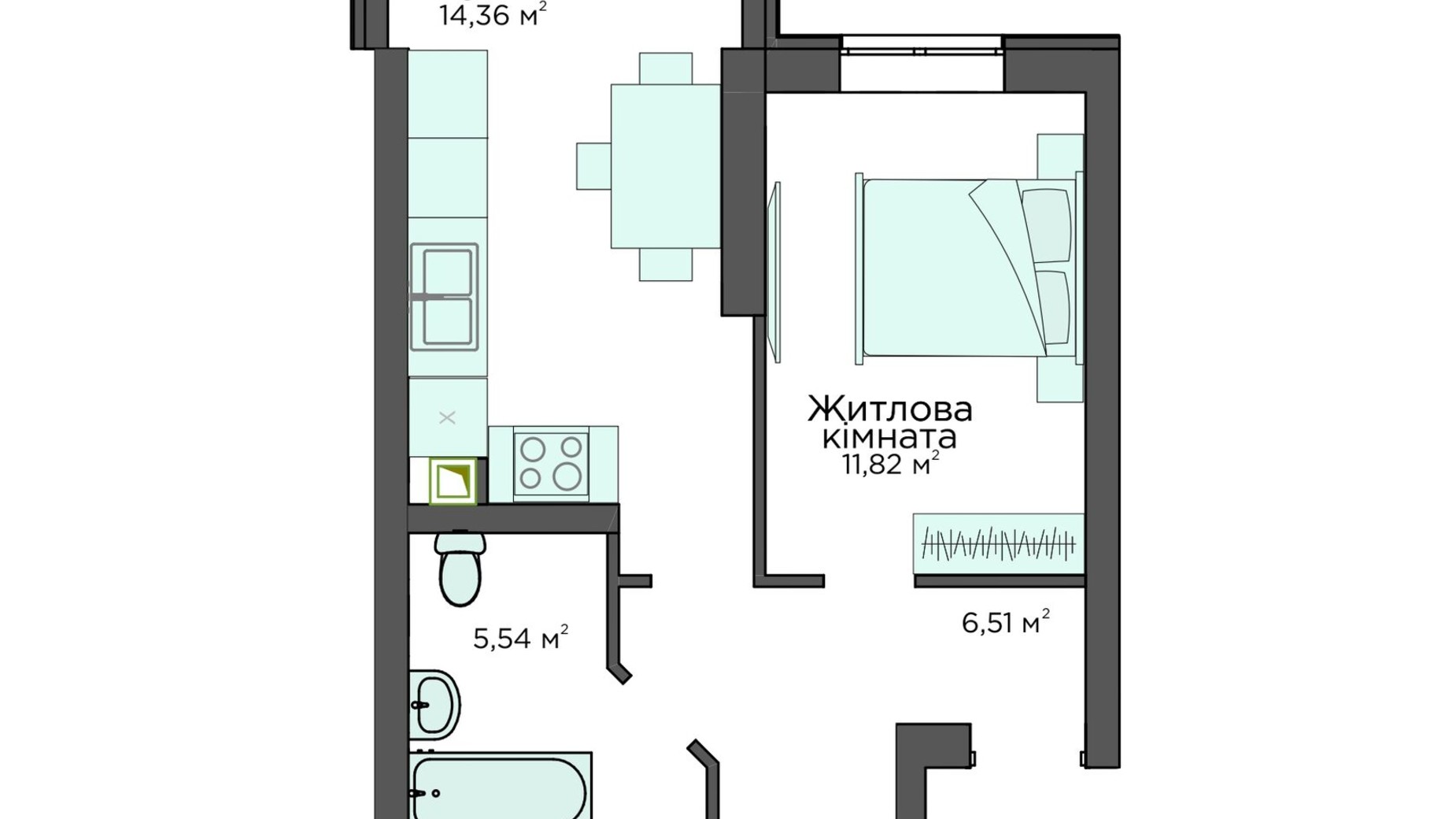 Планировка 1-комнатной квартиры в Клубная резиденция O'Club  37.92 м², фото 371599