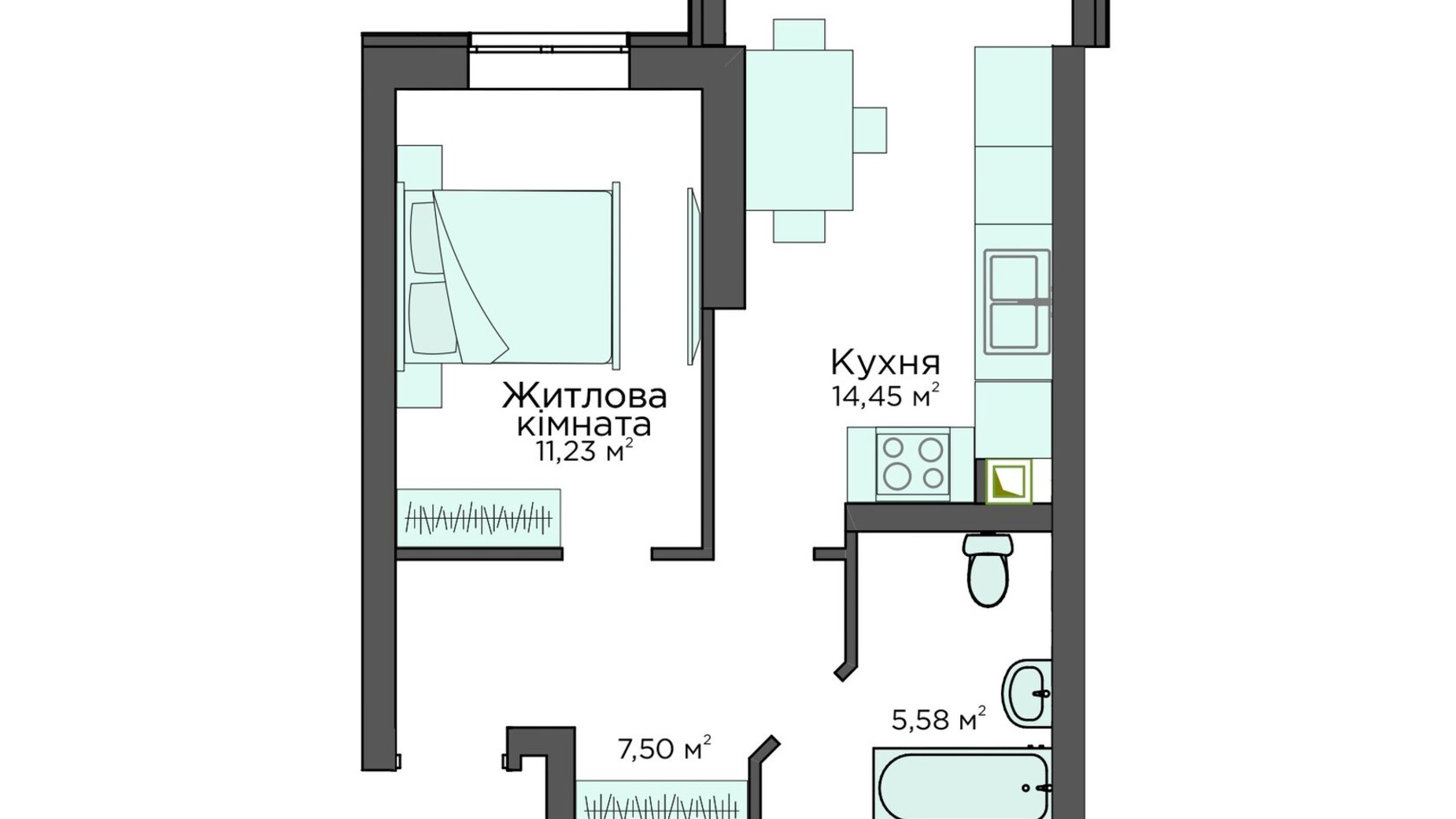 Планировка 1-комнатной квартиры в Клубная резиденция O'Club  38.73 м², фото 371606