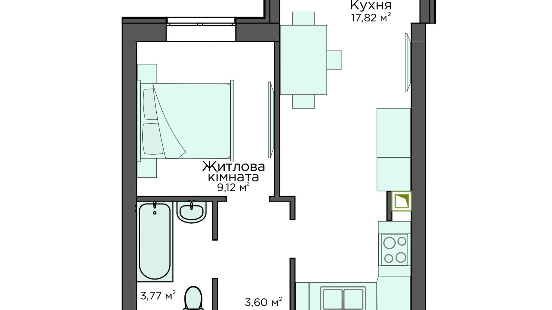 Планировка 1-комнатной квартиры в Клубная резиденция O'Club  34.02 м², фото 371608