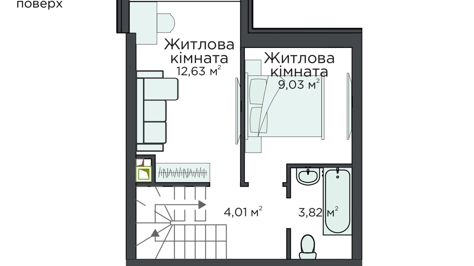 Планировка много­уровневой квартиры в Клубная резиденция O'Club  66.34 м², фото 371625