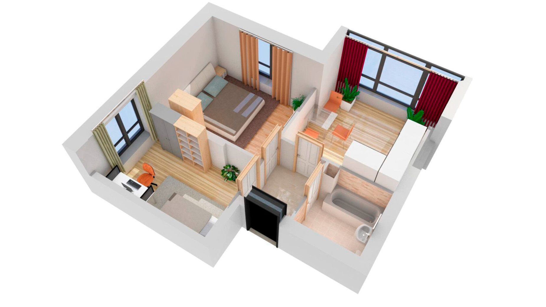 Планування 2-кімнатної квартири в Клубна резиденція O'Club  44.53 м², фото 371654