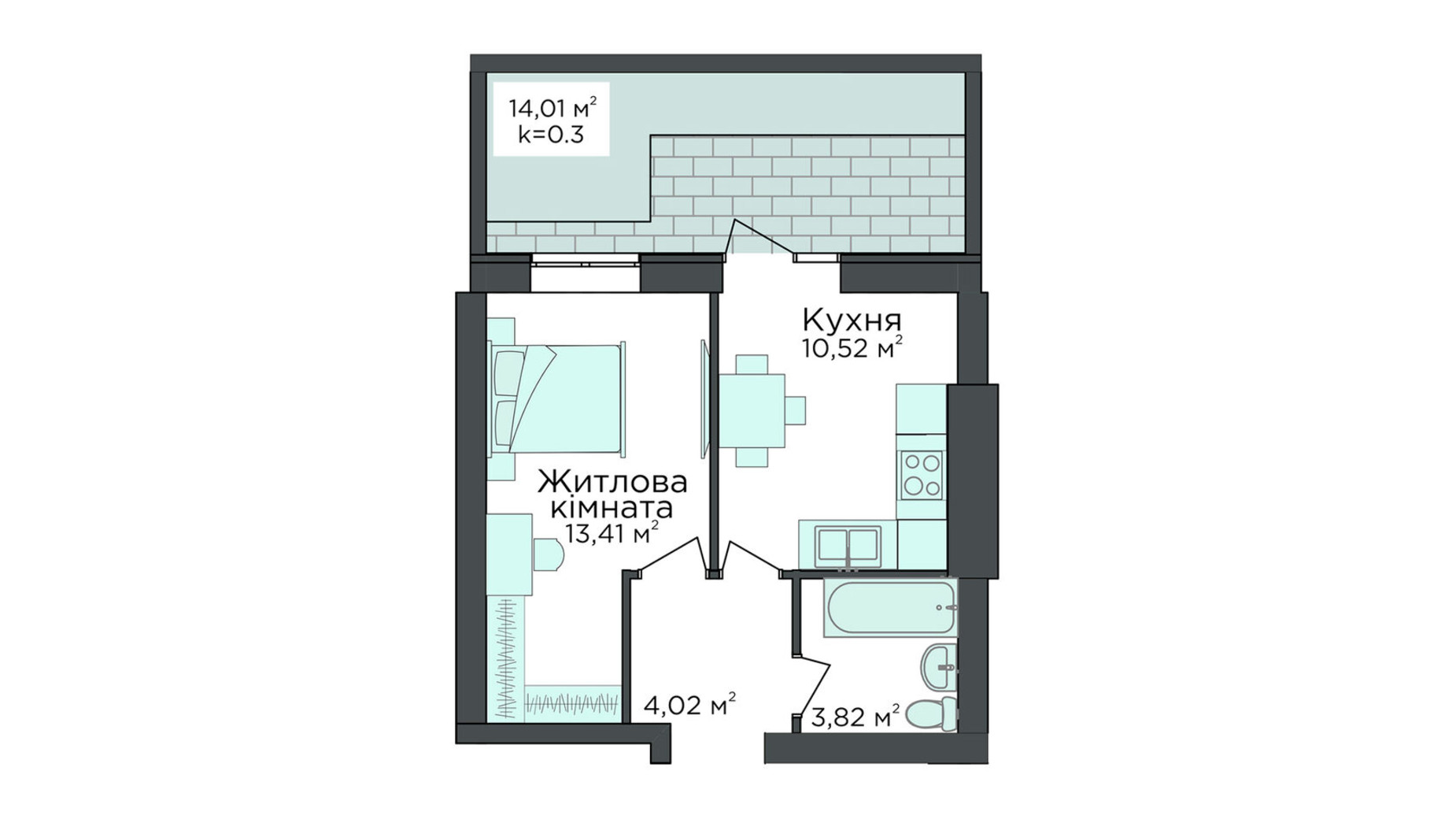 Планировка 1-комнатной квартиры в Клубная резиденция O'Club  36 м², фото 371656