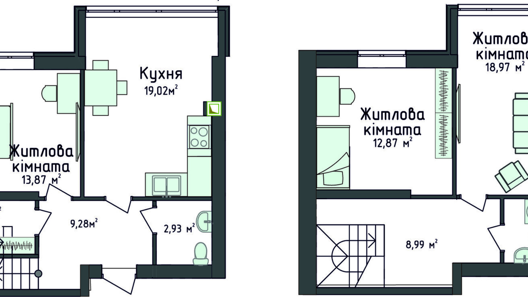 Планування багато­рівневої квартири в Клубна резиденція O'Club  95.55 м², фото 371673