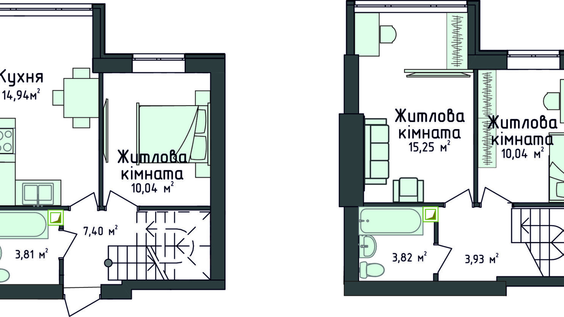 Планування багато­рівневої квартири в Клубна резиденція O'Club  74.68 м², фото 371680