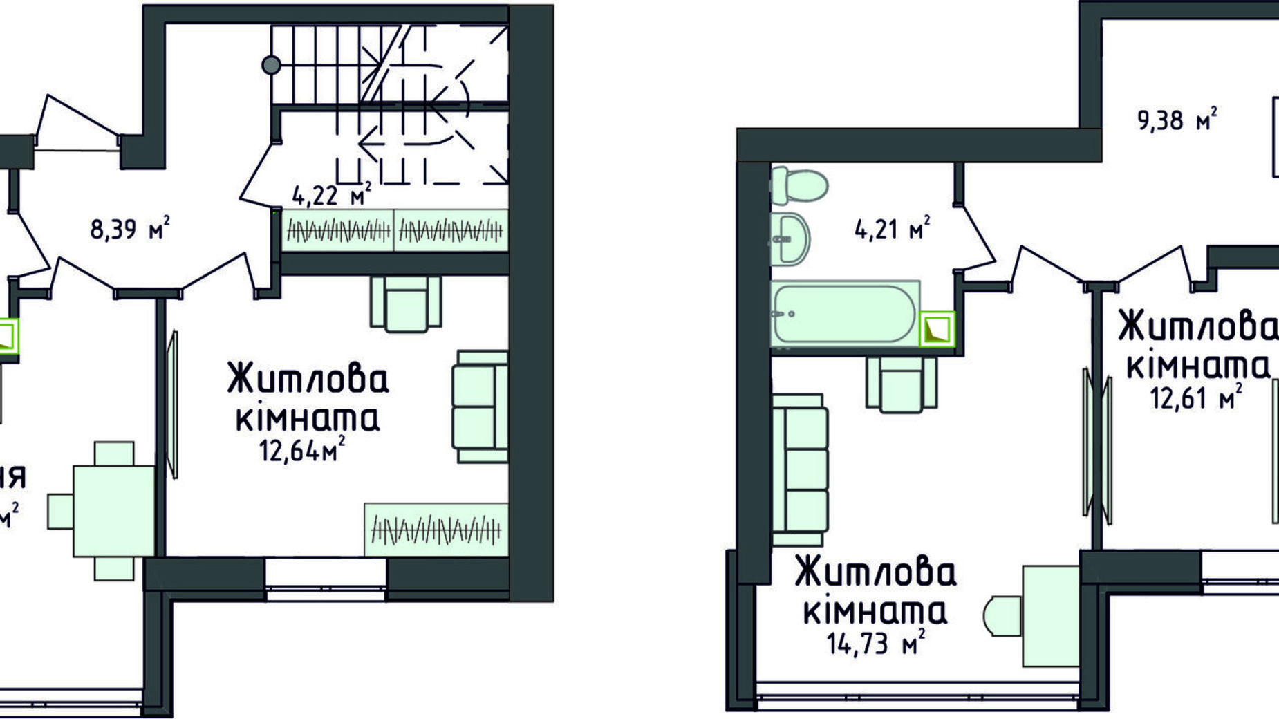 Планування багато­рівневої квартири в Клубна резиденція O'Club  95.84 м², фото 371686