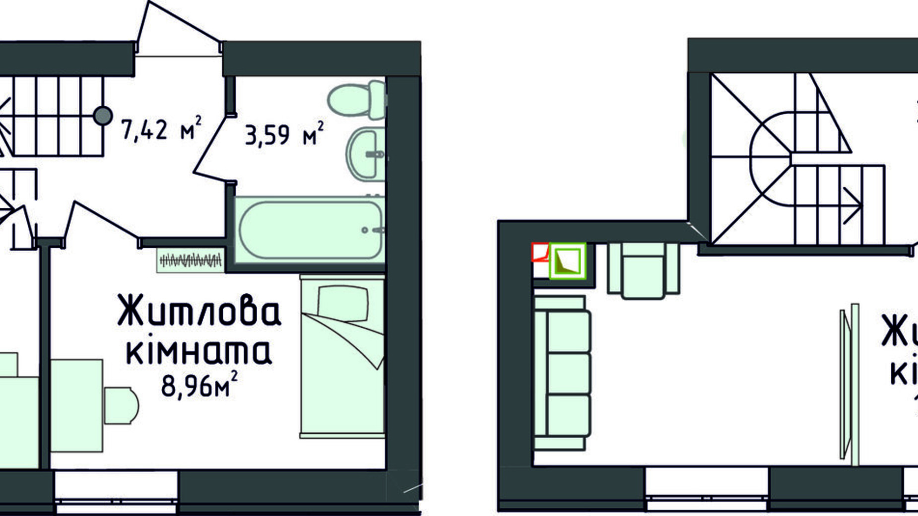 Планування багато­рівневої квартири в Клубна резиденція O'Club  61.14 м², фото 371687