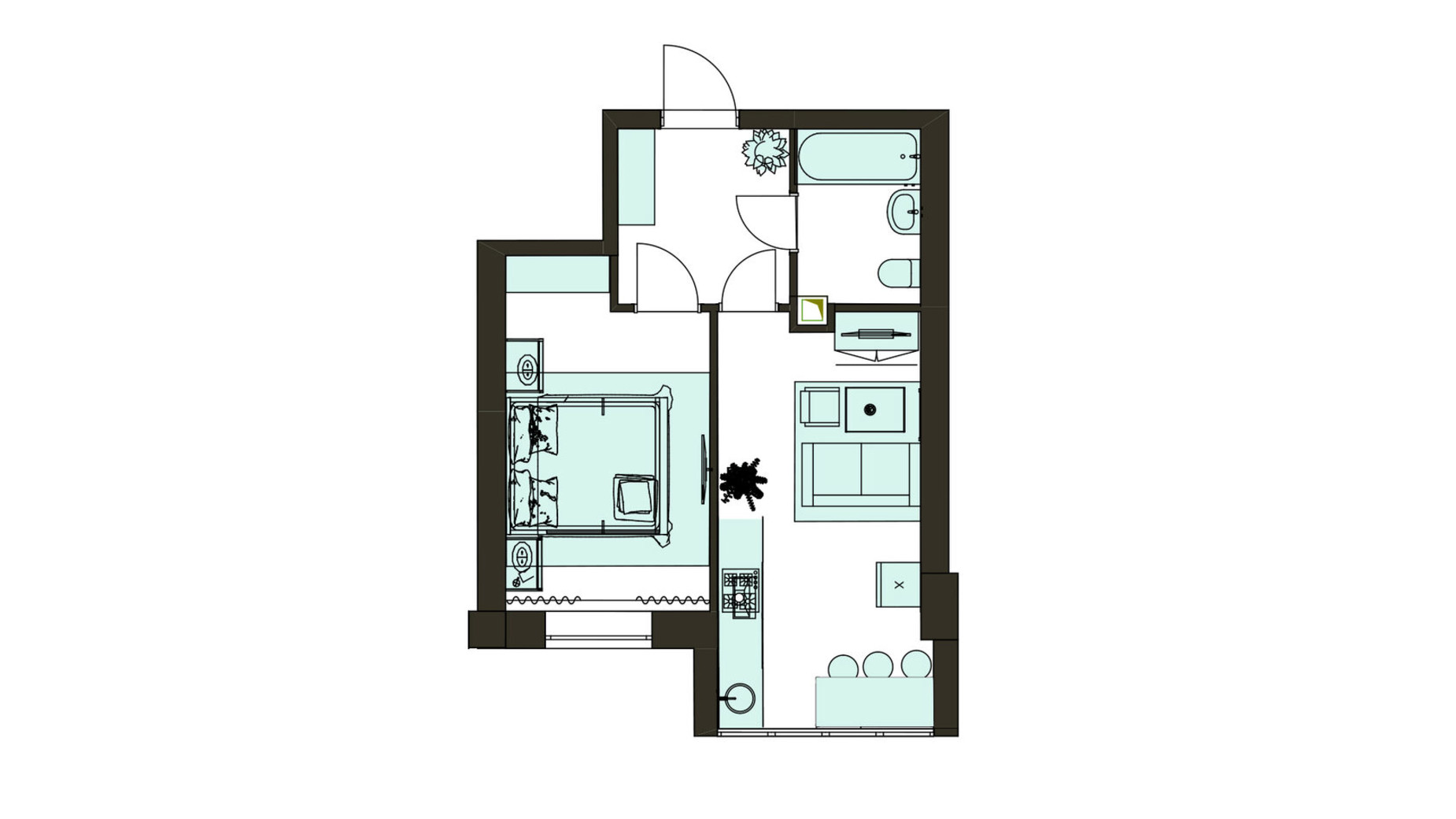 Планировка 1-комнатной квартиры в Клубная резиденция O'Club  36.88 м², фото 371690