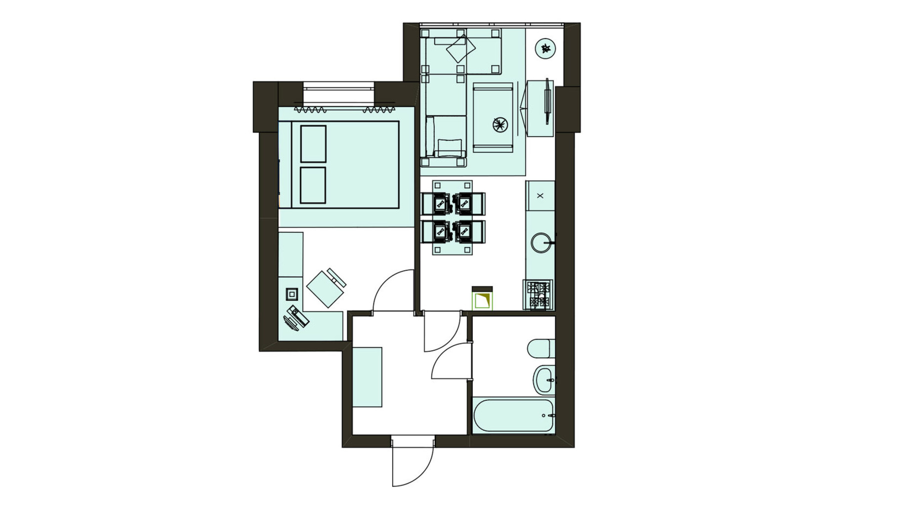 Планировка 1-комнатной квартиры в Клубная резиденция O'Club  36.77 м², фото 371698