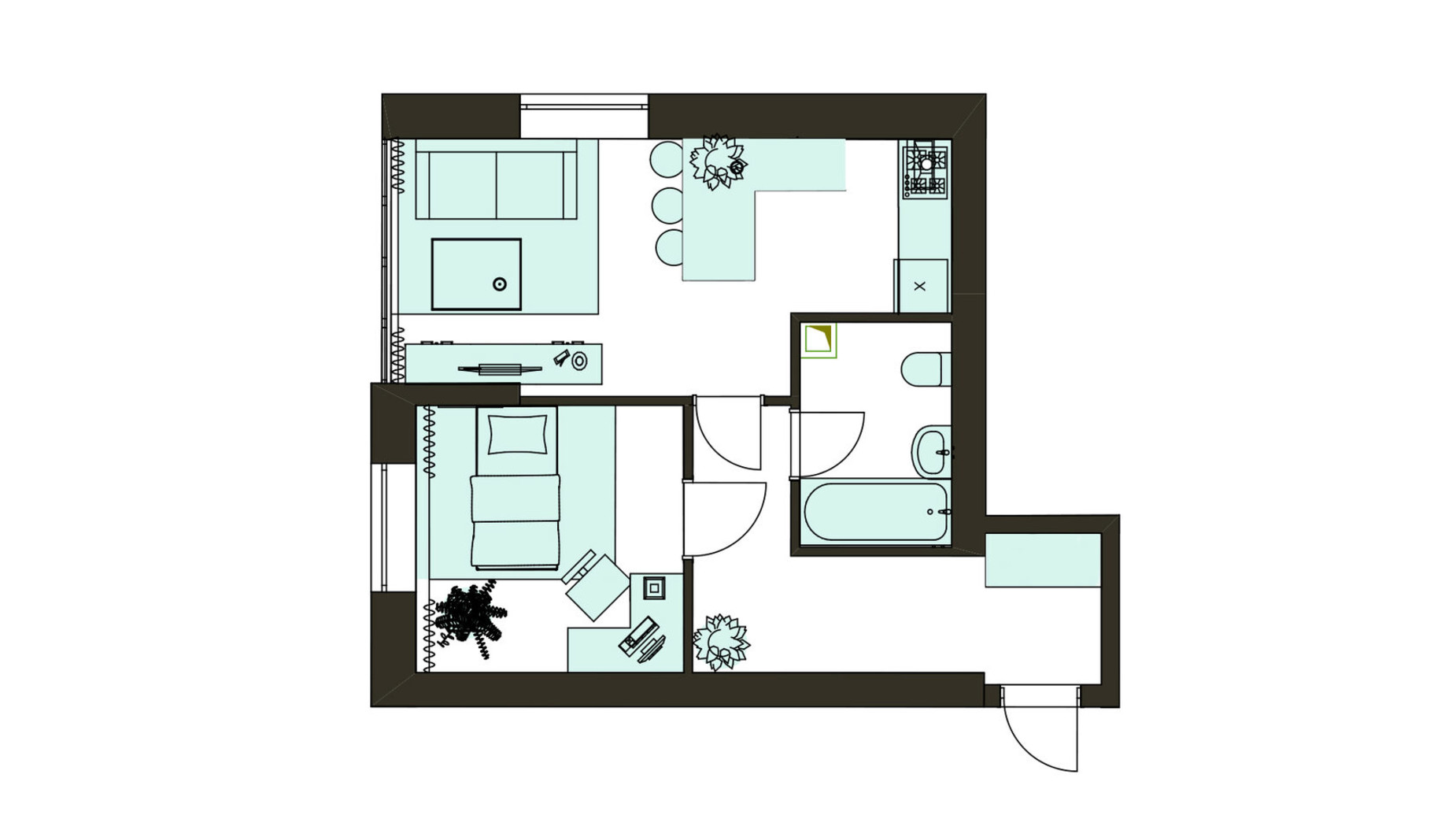 Планировка 1-комнатной квартиры в Клубная резиденция O'Club  36.77 м², фото 371699