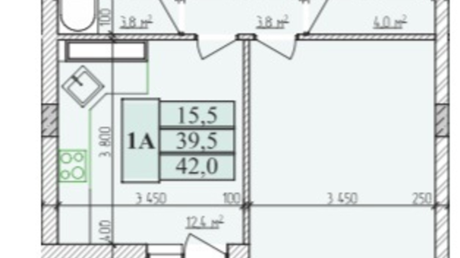 Планировка 1-комнатной квартиры в ЖК Озерный 42 м², фото 371822