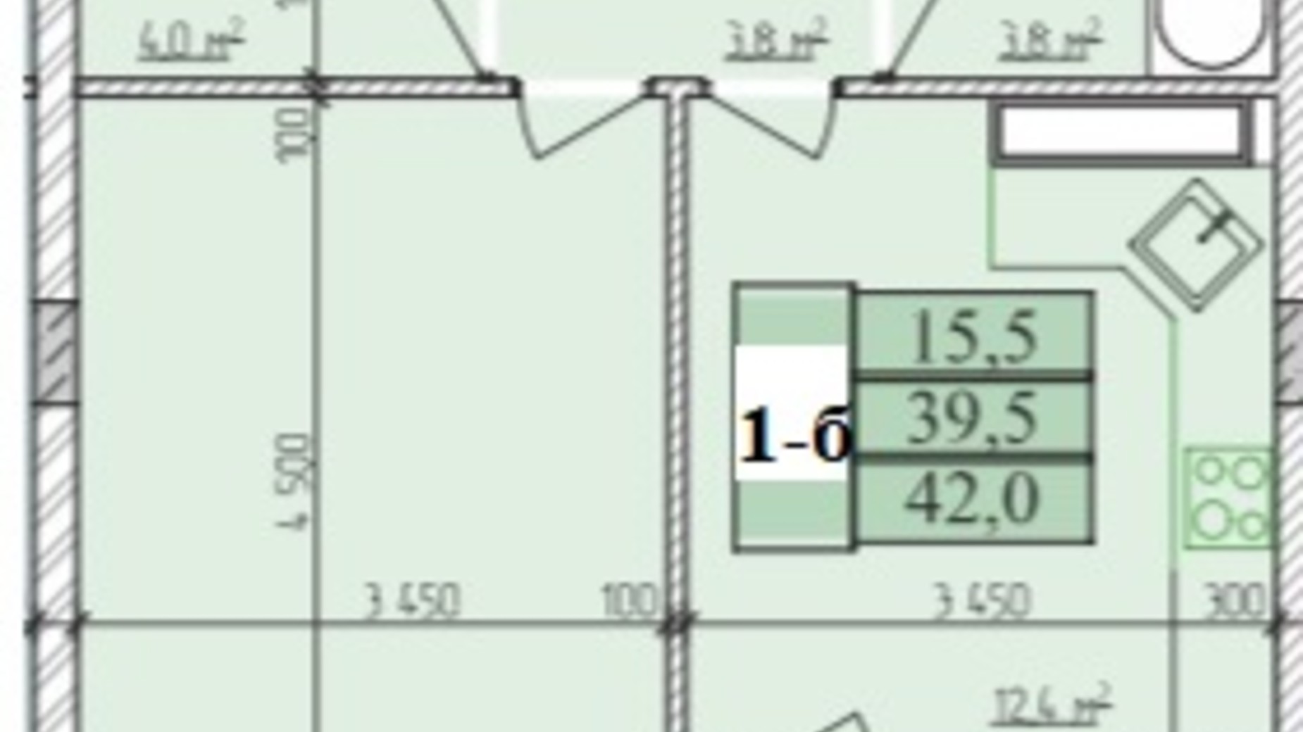 Планировка 1-комнатной квартиры в ЖК Озерный 42 м², фото 371825