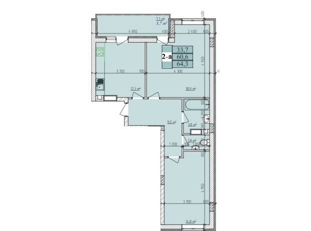 ЖК Озерный: планировка 2-комнатной квартиры 64.3 м²