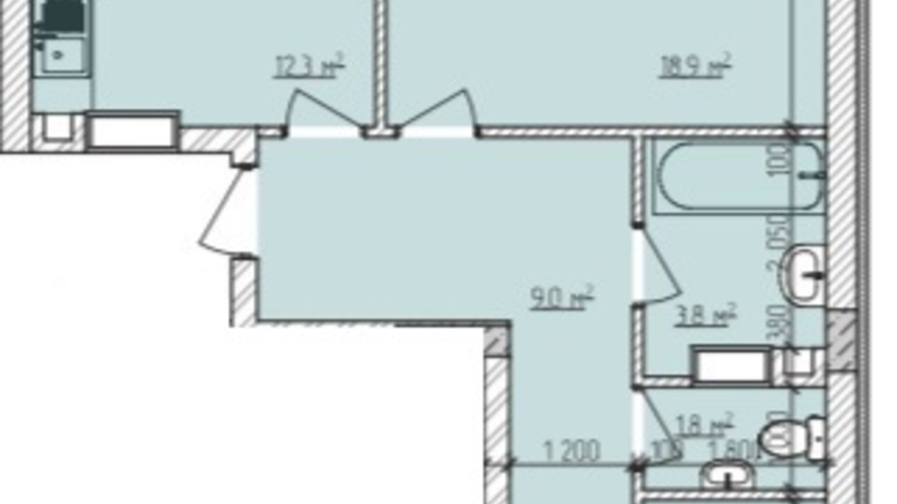 Планировка 2-комнатной квартиры в ЖК Озерный 64.3 м², фото 371832