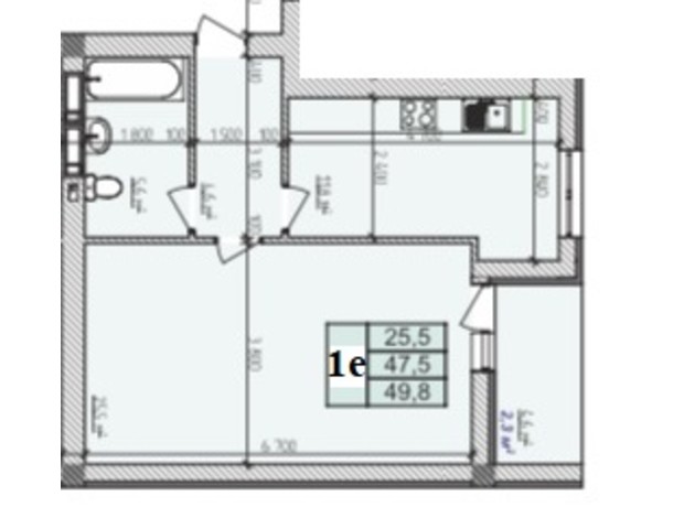 ЖК Озерний: планування 1-кімнатної квартири 49.8 м²