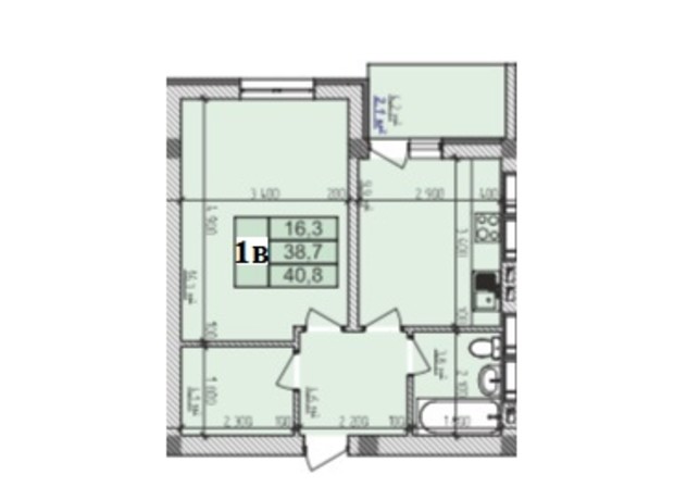 ЖК Озерний: планування 1-кімнатної квартири 40.8 м²