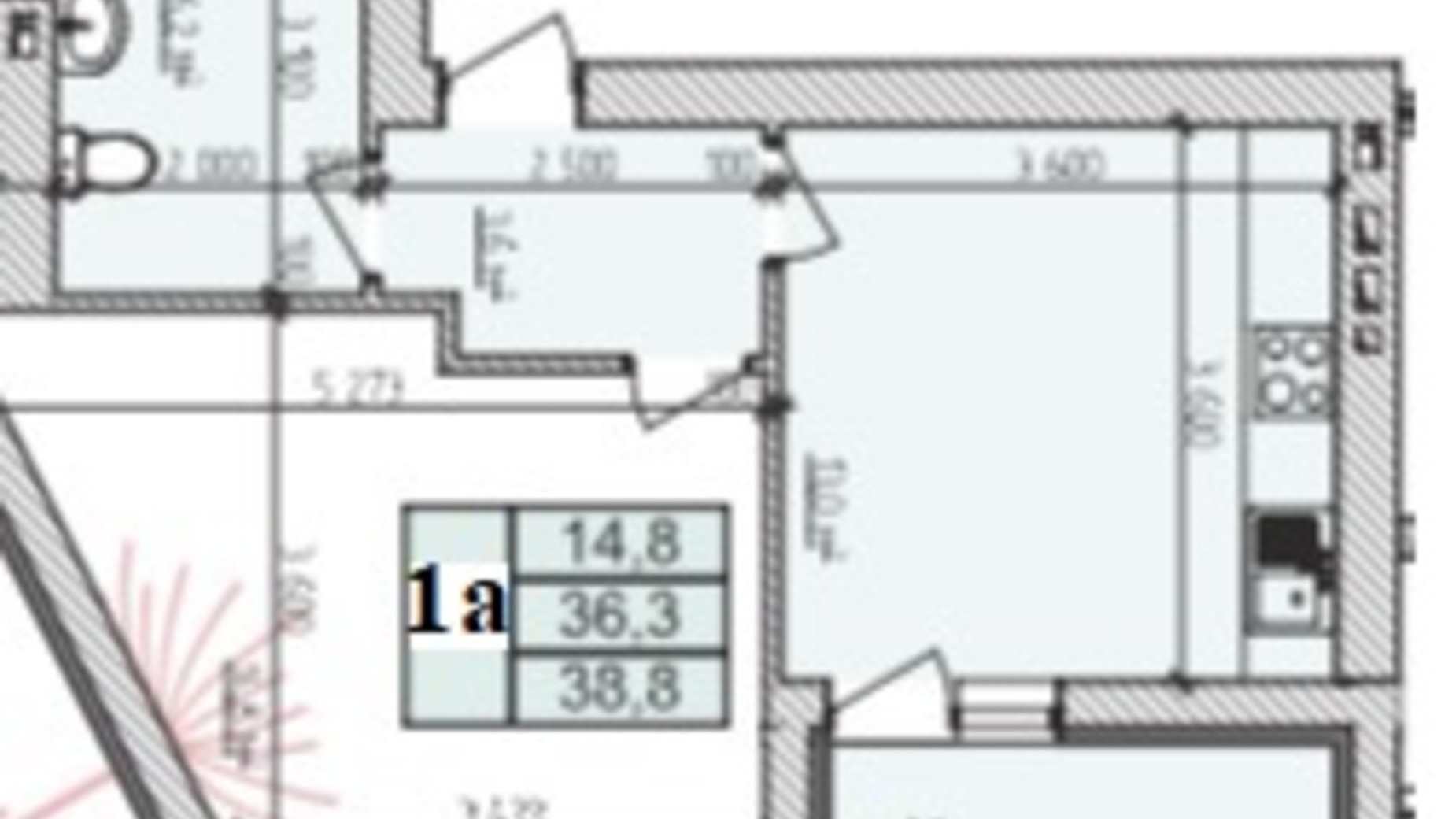 Планировка 1-комнатной квартиры в ЖК Озерный 38.8 м², фото 371841