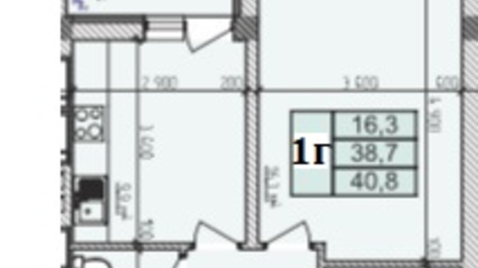 Планировка 1-комнатной квартиры в ЖК Озерный 40.8 м², фото 371842