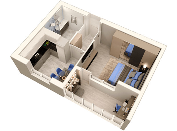 ЖК Каспійська: планування 1-кімнатної квартири 36.6 м²