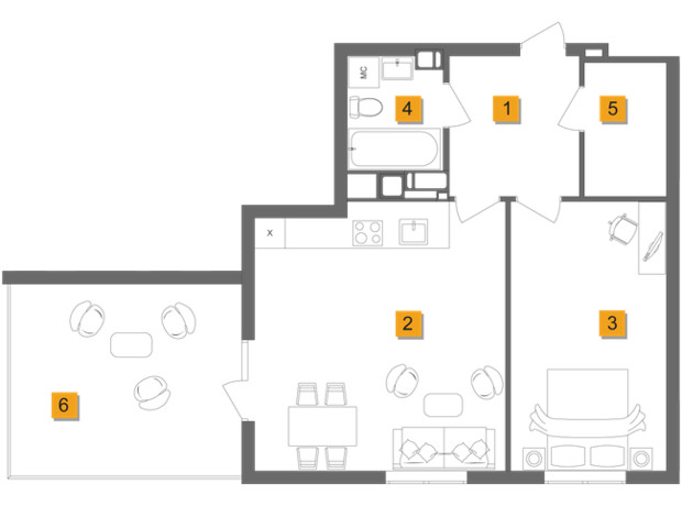 ЖК Basa City: планировка 1-комнатной квартиры 61.52 м²