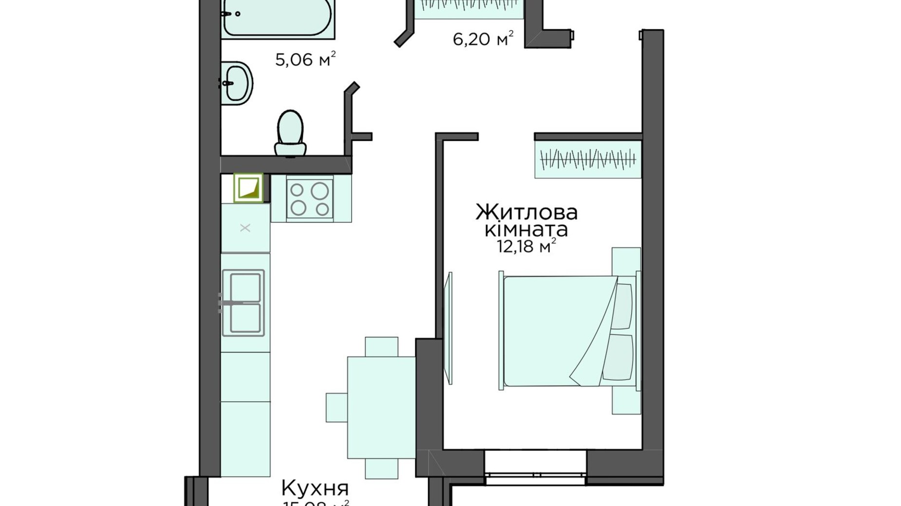 Планировка 1-комнатной квартиры в Клубная резиденция O'Club  38.17 м², фото 372076