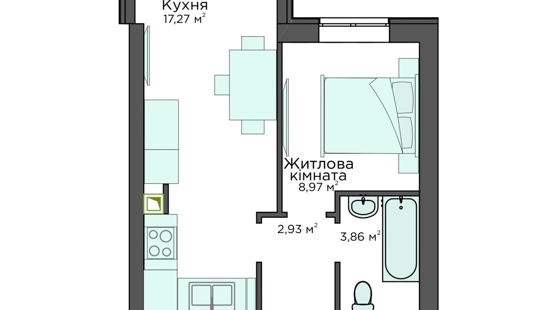 Планировка 1-комнатной квартиры в Клубная резиденция O'Club  32.74 м², фото 372080