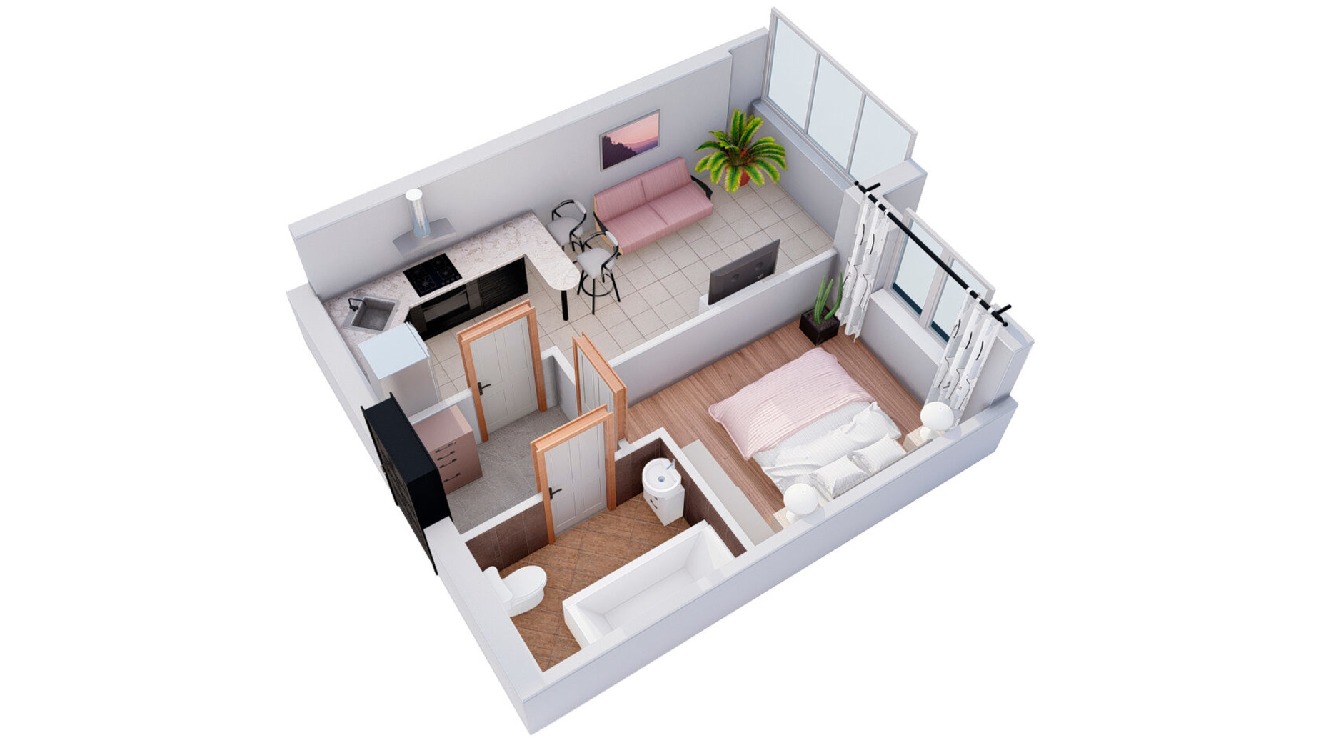 Планировка 1-комнатной квартиры в Клубная резиденция O'Club  32.74 м², фото 372083