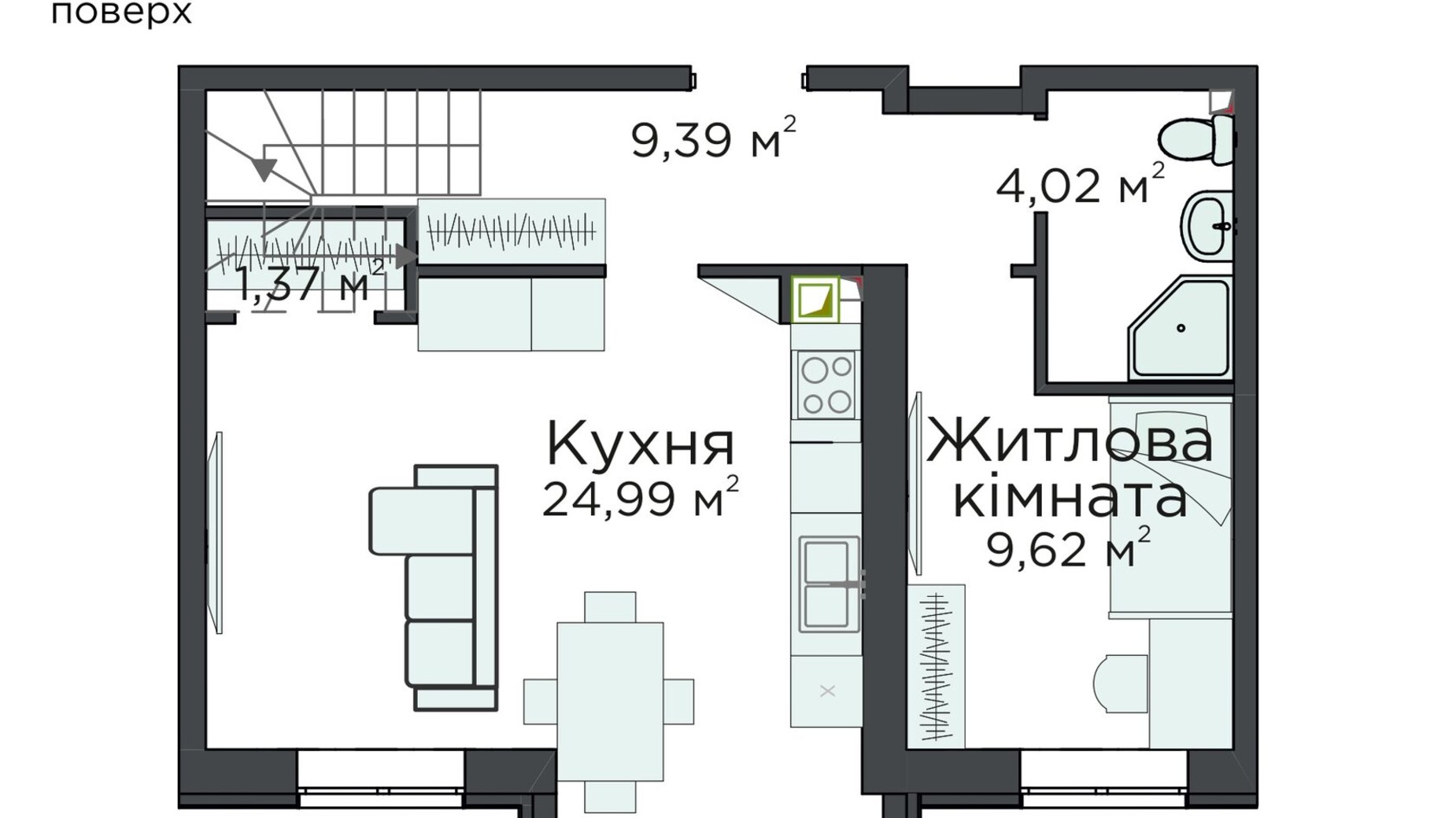 Планування багато­рівневої квартири в Клубна резиденція O'Club  95.05 м², фото 372094