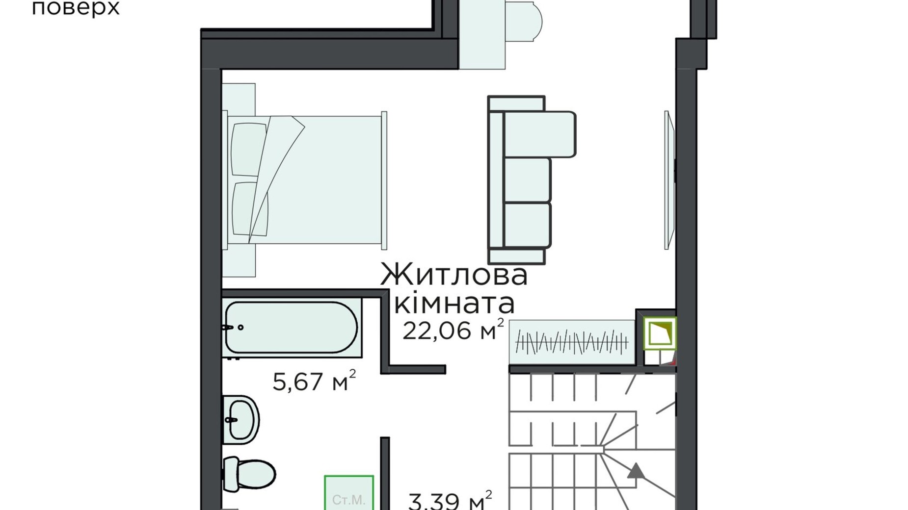 Планування багато­рівневої квартири в Клубна резиденція O'Club  70.52 м², фото 372116