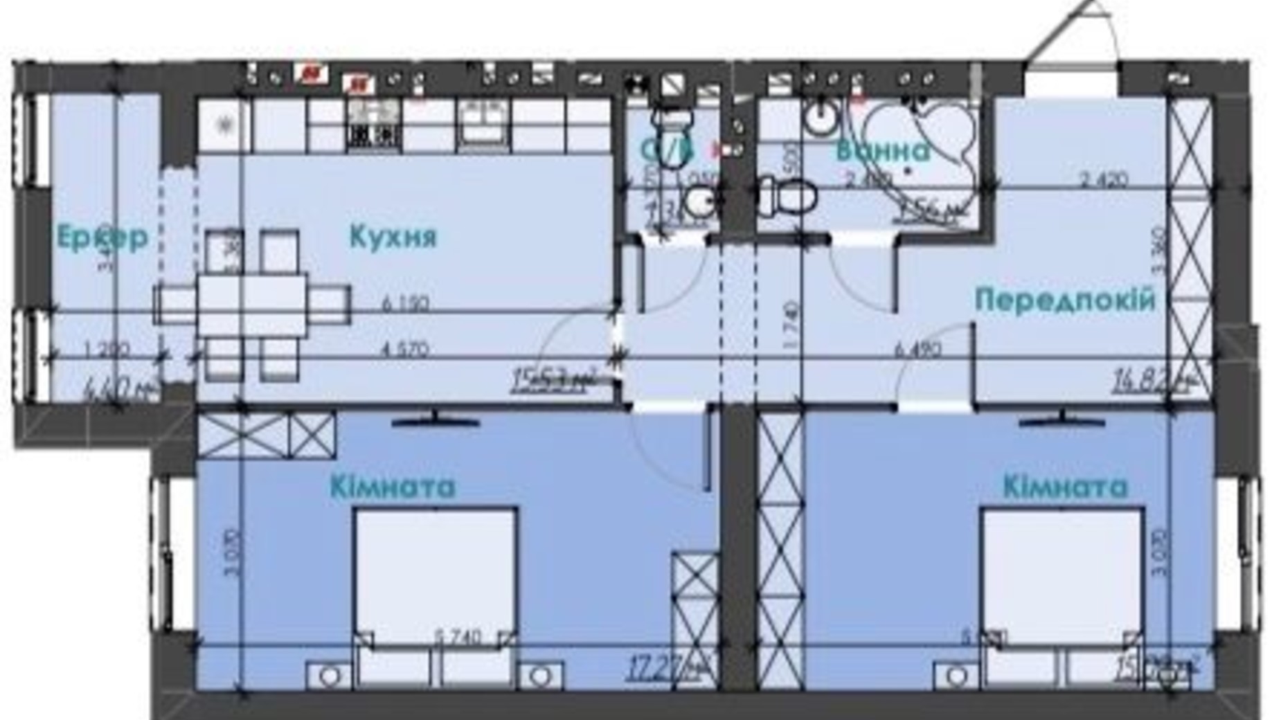 Планировка 2-комнатной квартиры в ЖК Like Home 72.02 м², фото 372436