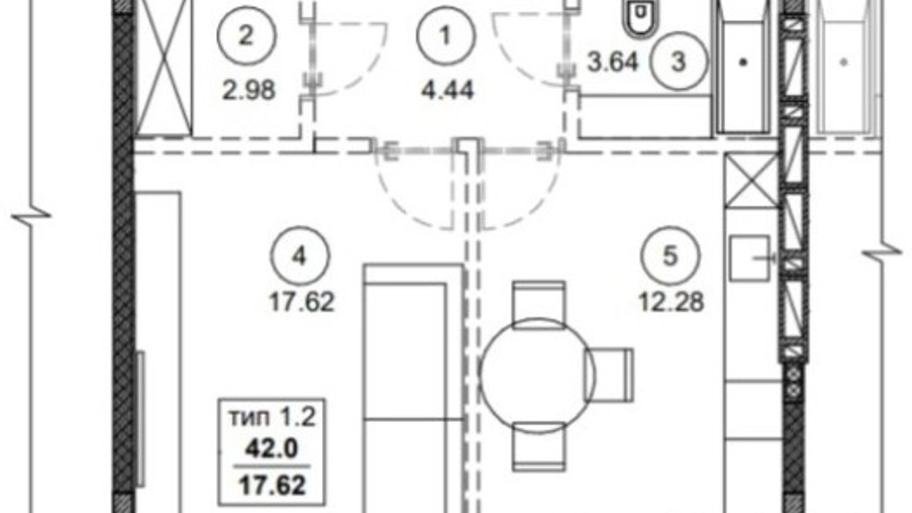 Планування 1-кімнатної квартири в ЖК Вертикаль 42 м², фото 372587