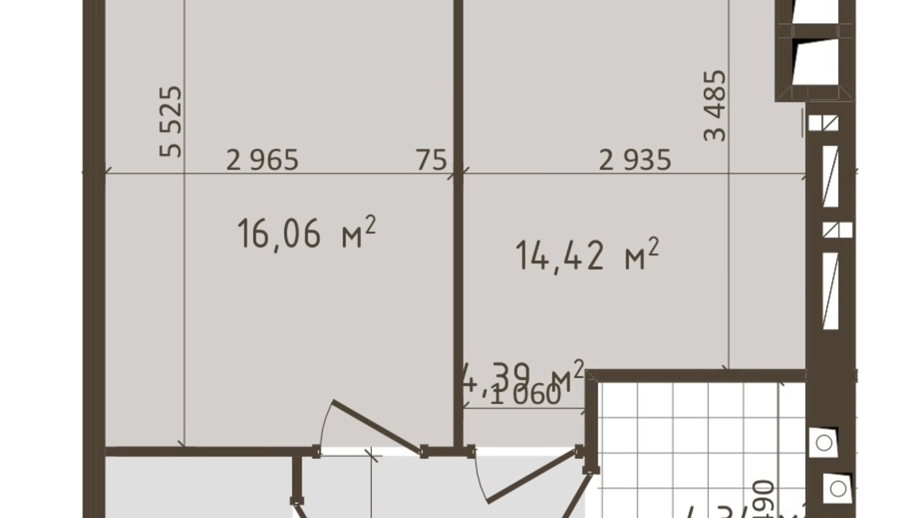 Планування 1-кімнатної квартири в ЖК Одеська Чайка 42.1 м², фото 372788