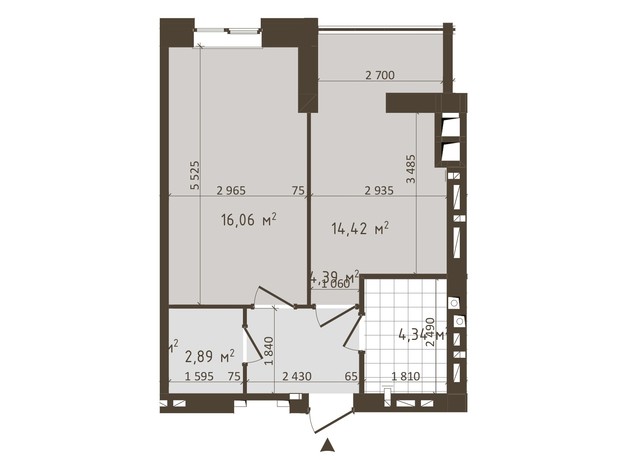 ЖК Одеська Чайка: планування 1-кімнатної квартири 42.1 м²