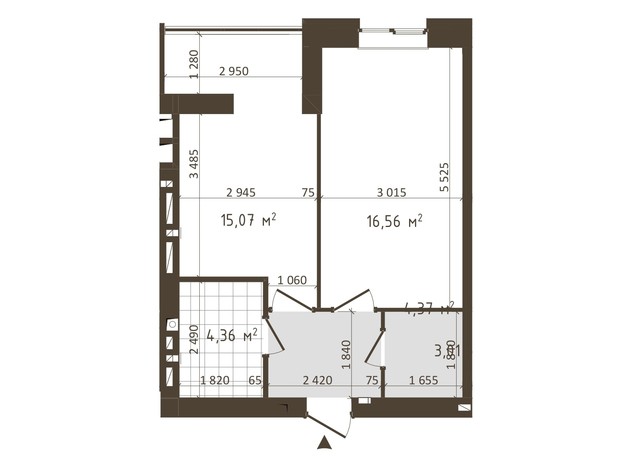 ЖК Одеська Чайка: планування 1-кімнатної квартири 43.37 м²