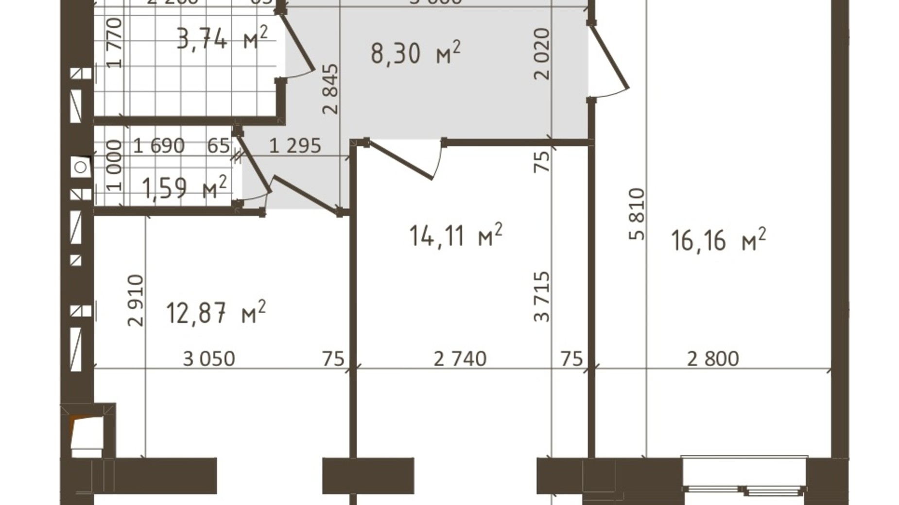 Планировка 2-комнатной квартиры в ЖК Одесская Чайка 56.77 м², фото 372800