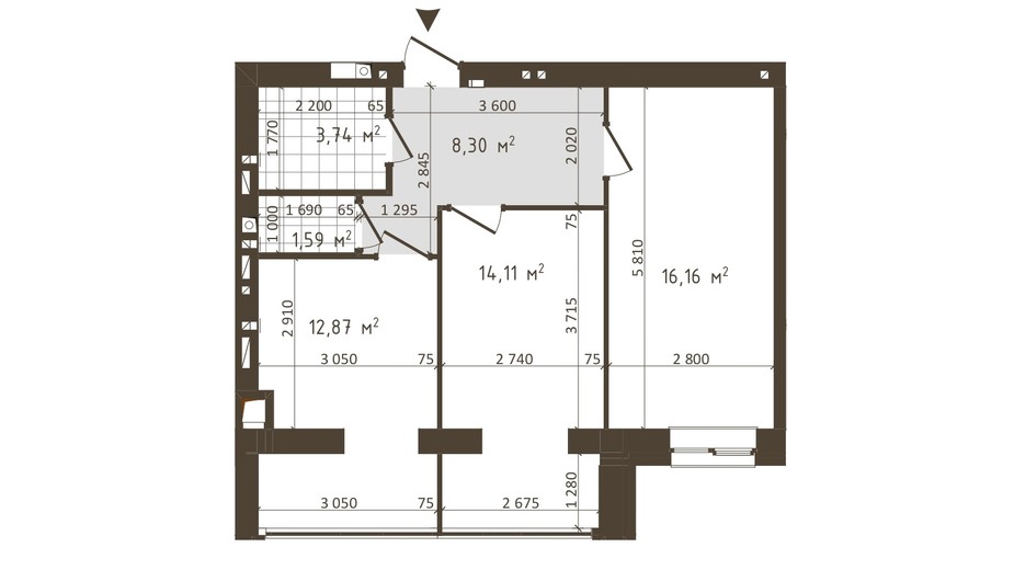 Планировка 2-комнатной квартиры в ЖК Одесская Чайка 56.77 м², фото 372800