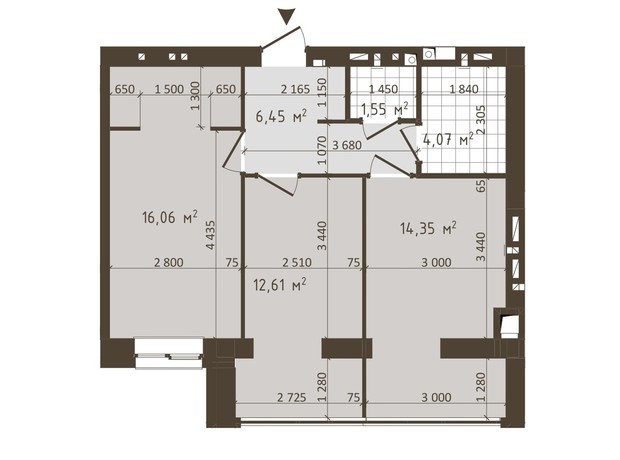 ЖК Одеська Чайка: планування 2-кімнатної квартири 55.09 м²