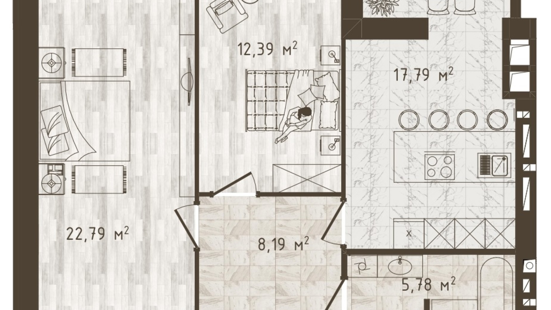 Планировка 2-комнатной квартиры в ЖК Одесская Чайка 66.94 м², фото 372806