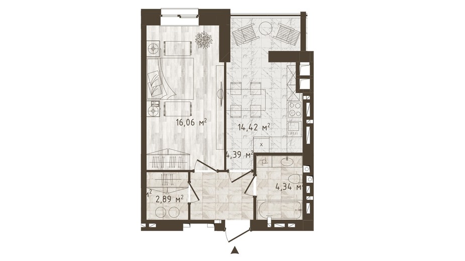 Планировка 1-комнатной квартиры в ЖК Одесская Чайка 42.1 м², фото 372811