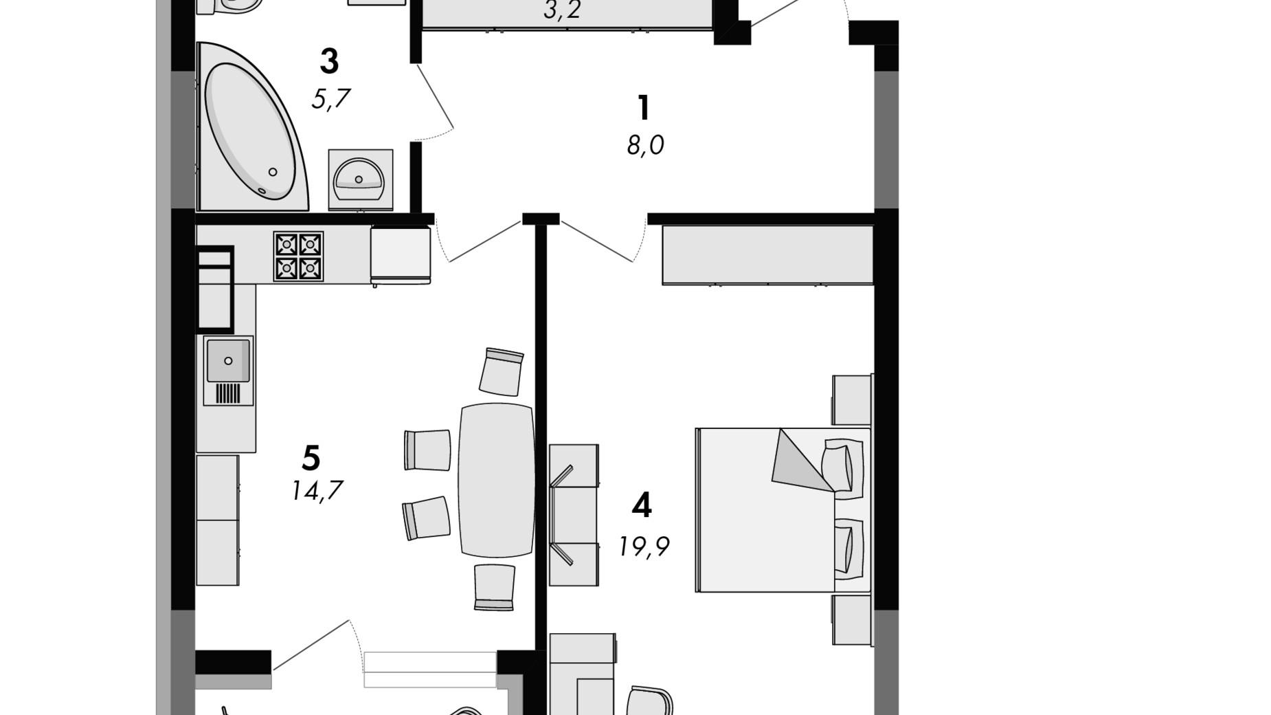 Планування 1-кімнатної квартири в ЖК Greenville на Печерську 53.4 м², фото 373181