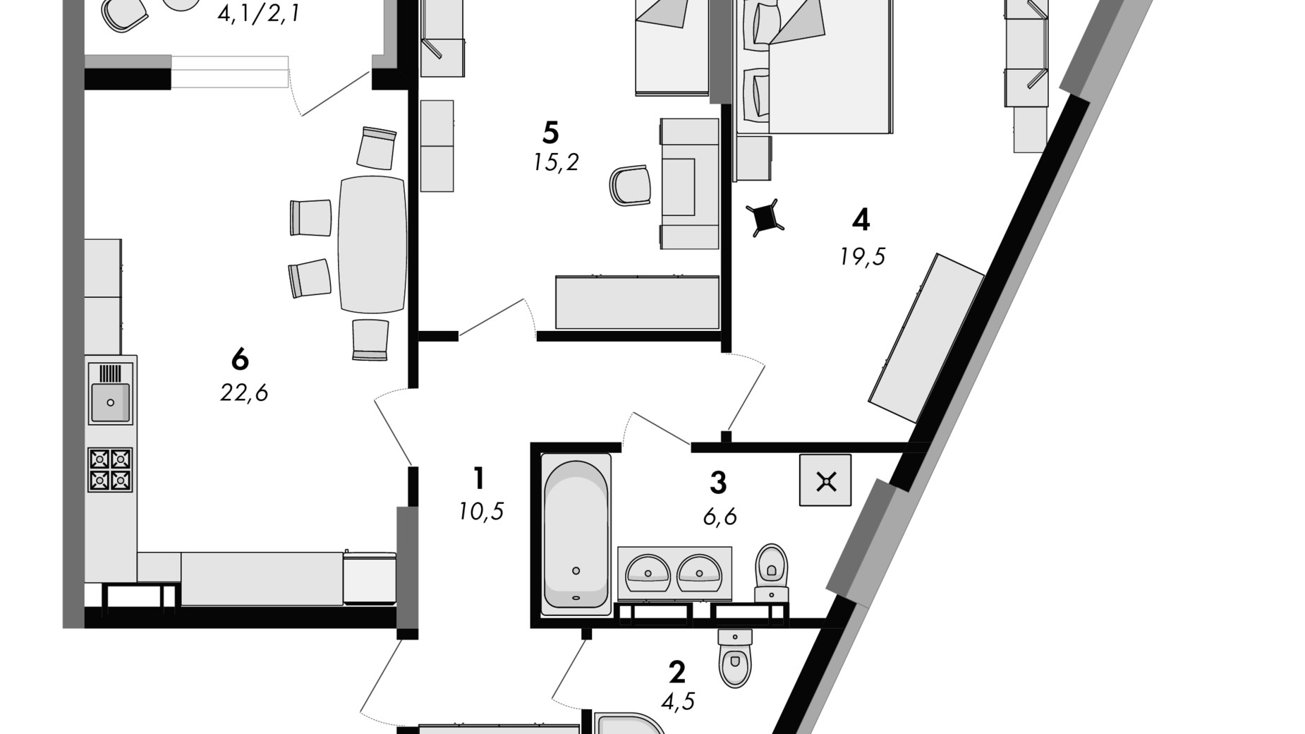 Планування 2-кімнатної квартири в ЖК Greenville на Печерську 81 м², фото 373185